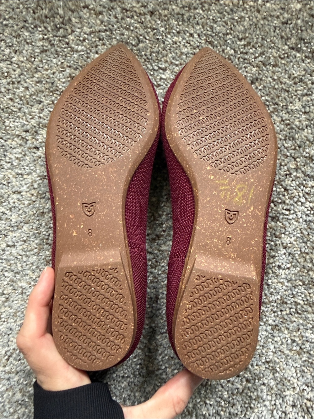Rothy's Pointed Flat in Burgundy with Blue Trim - Picture 2 of 2